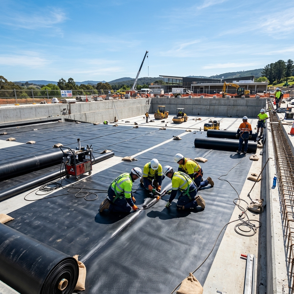 Instalasi Geomembrane HDPE untuk Proyek Kolam Renang dan Reservoar Air
